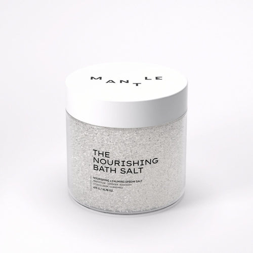 The Nourishing Bath Salt by MANTLE - relaxing Epsom salt in a see through plastic jar